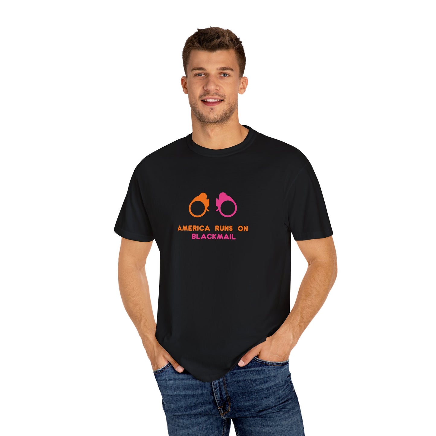 America Runs on Blackmail Black Tee